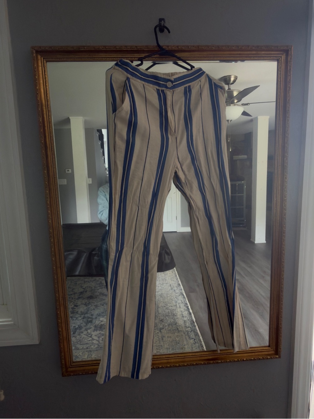 Sincerly Jules Beige and Blue Vertical Stripe Chinos